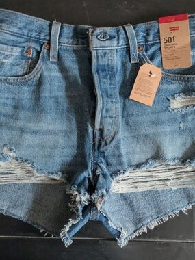 Levi's Light Blue Distressed Denim Cutoff Shorts